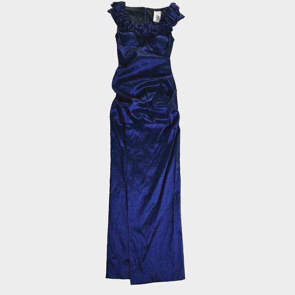 Xscape Dress Womens Gown Formal Evening Off Shoulder Stretch Blue Slit‎ Size 4 - Picture 5 of 16